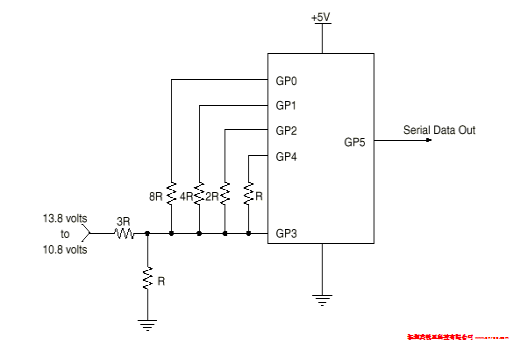 PIC12C508單片機(jī)蓄電池監(jiān)控電路圖 PIC12C508單片機(jī)蓄電池監(jiān)控電路圖