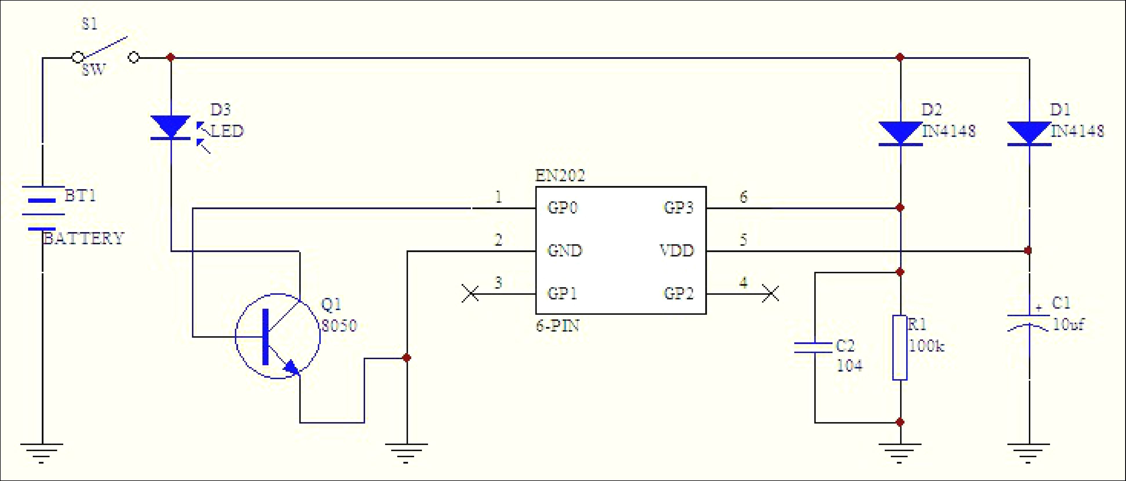 基于EN08單片機(jī)的手電筒控制電路圖 基于EN08單片機(jī)的手電筒控制電路圖